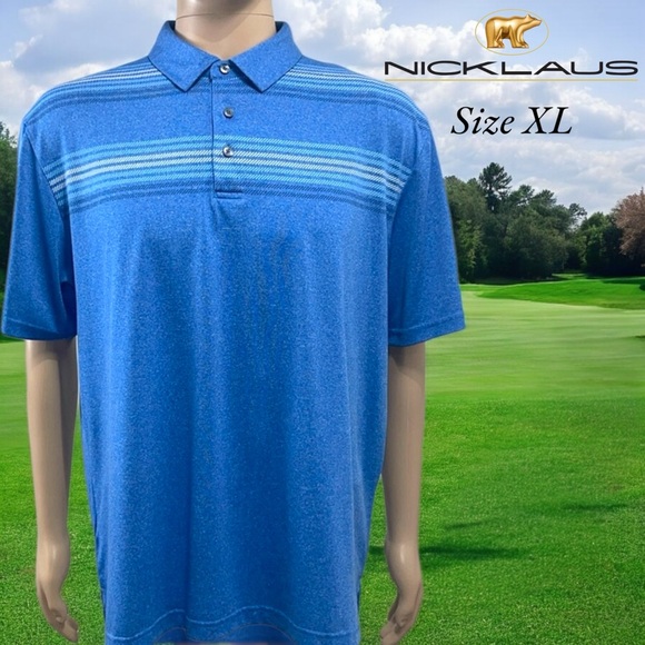 Jack Nicklaus Men’s Blue Horizon Striped Color Block Polo Golf Shirt - Picture 16 of 16